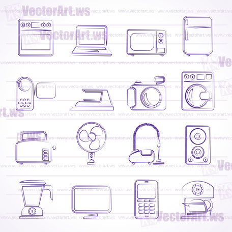 household appliances and electronics icons - vector, icon set