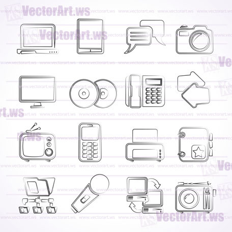 Communication and connection technology icons - vector icon set