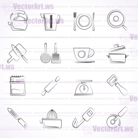 kitchen gadgets and equipment icons - vector icon set