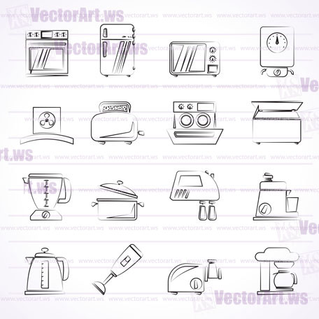 kitchen appliances  and equipment icons - vector icon set