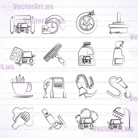 car wash objects and icons - vector icon set