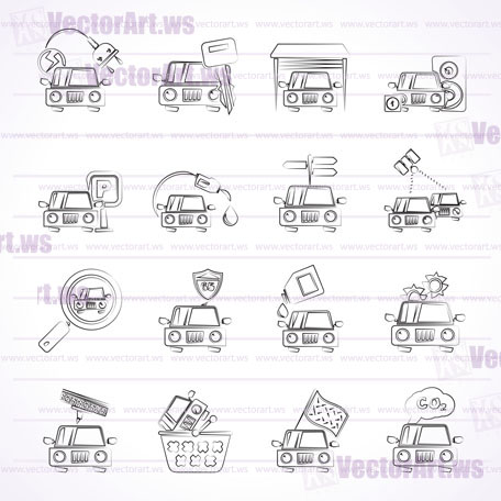 Car and road services icons - vector icon set