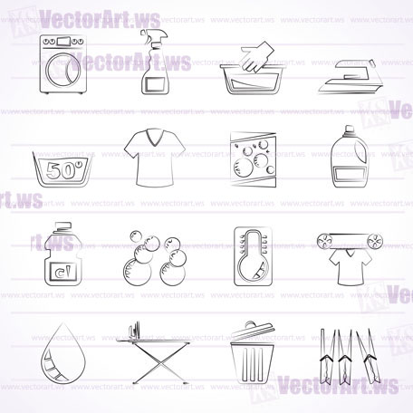 Washing machine and laundry icons - vector icon set