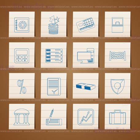 bank, business, finance and office icons -  vector icon set