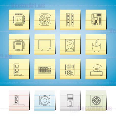 Computer  performance and equipment icons - vector icon set