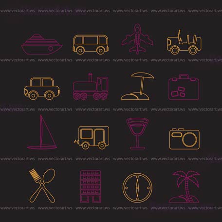 Travel, transportation, tourism and holiday icons - vector icon set