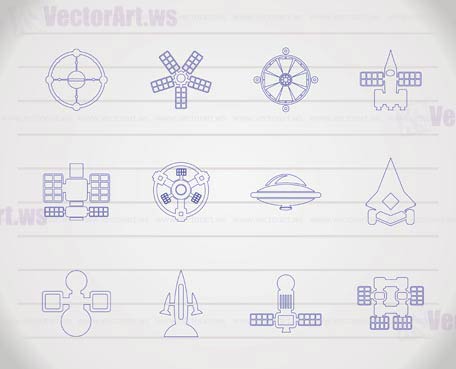 different kinds of future spacecraft icons - vector icon set