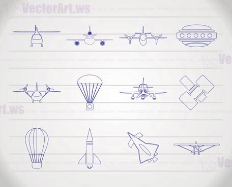 different types of Aircraft Illustrations and icons - Vector icon set 2