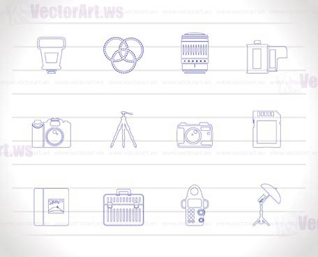 Photography equipment icons - vector icon set