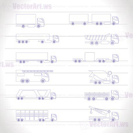 different types of trucks and lorries icons - Vector icon set