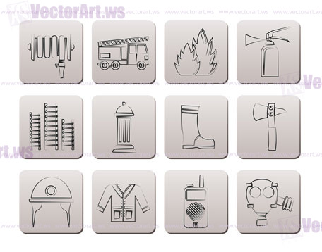 fire-brigade and fireman equipment icon - vector icon set