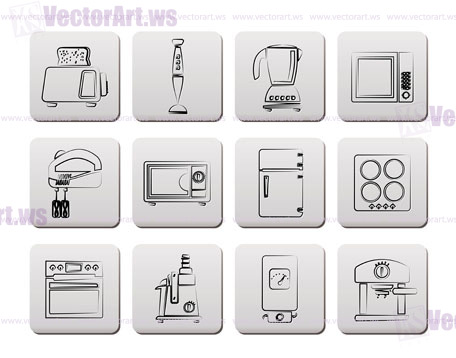 Kitchen and home equipment icons - vector icon set