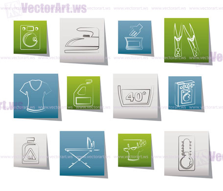 Washing machine and laundry icons - vector illustration