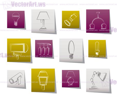 different kind of lighting equipment - vector icon set