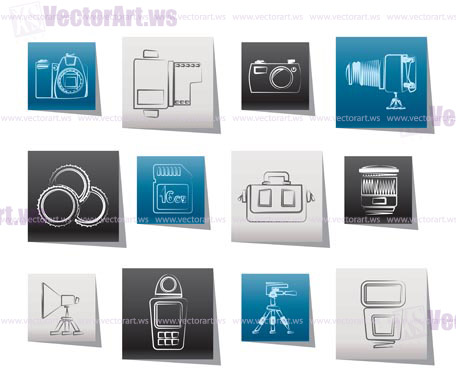 Photography equipment and tools icons - vector icon set