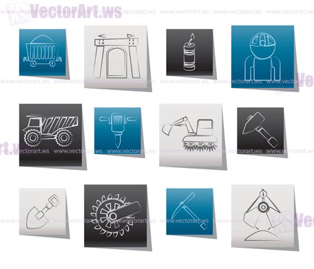 Mining and quarrying industry objects and icons - vector icon set