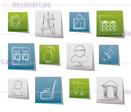 Fine art objects icons - vector icon set