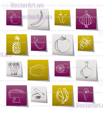 Different kind of fruit and vegetables icons - vector icon set