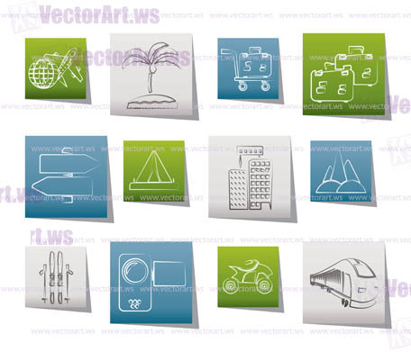 Holiday travel and transportation icons - vector icon set