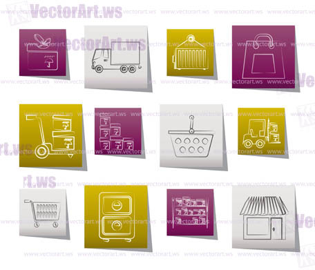 Storage, transportation, cargo and shipping icons - vector icon set