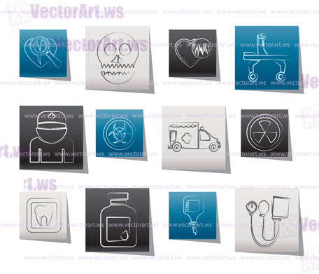 Medicine and hospital equipment icons - vector icon set