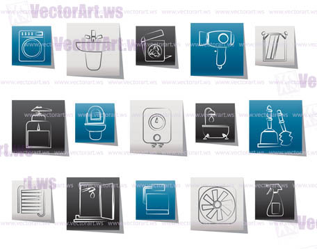 Bathroom and toilet objects and icons - vector icon set