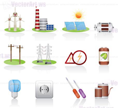 Electricity and power icons - vector icon set