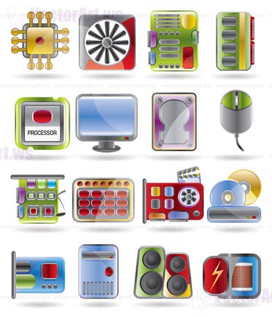 Computer  performance and equipment icons - vector icon set