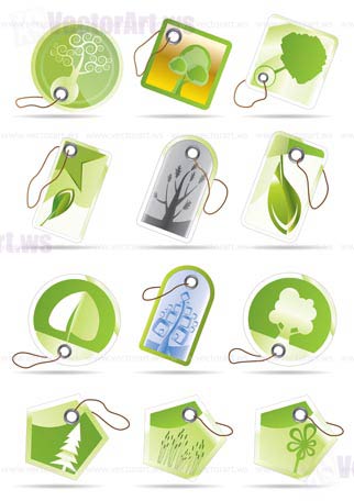 Green and leaf labels - vector icon set