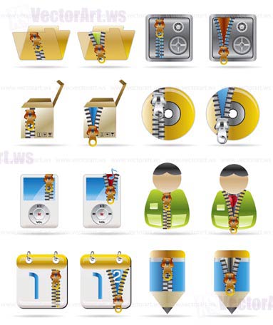 Internet, Business and Office Creative  Icon with Zipper - Set 2