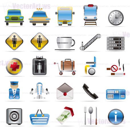 Airport, travel and transportation vector icon set