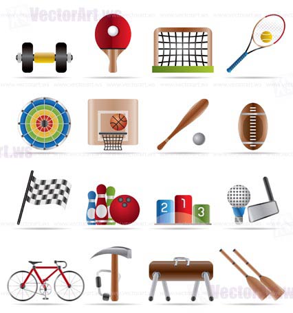 Sports gear and tools - vector icon set