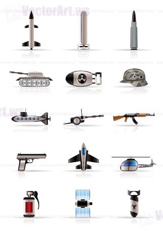 Realistic weapon, arms and war icons - Vector icon set