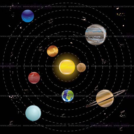 Planets and sun from our solar system. Vector illustration.