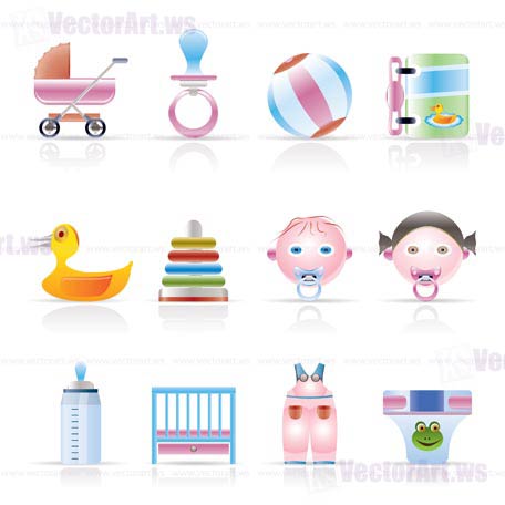 Child, Baby and Baby Online Shop Icons - Vector Icon Set