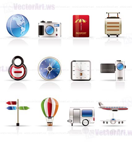 Realistic, Vacation, Holiday and Travel Icons - Vector Icon Set