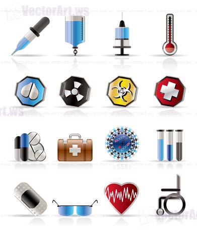 Realistic  medical themed icons and warning-signs - vector Icon Set