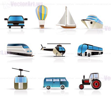 Transportation and travel icons - vector icon set