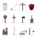 medieval arms and objects icons - vector icon set