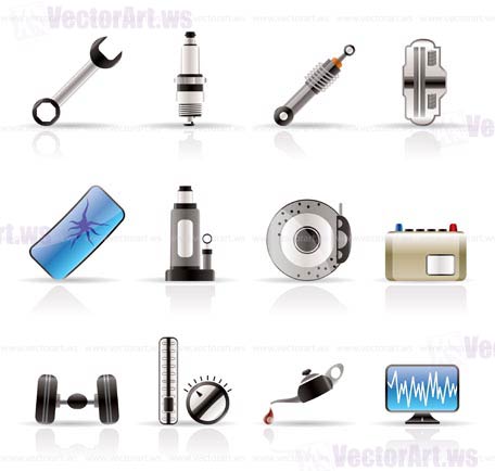 Realistic Car Parts and Services icons - Vector Icon Set 1