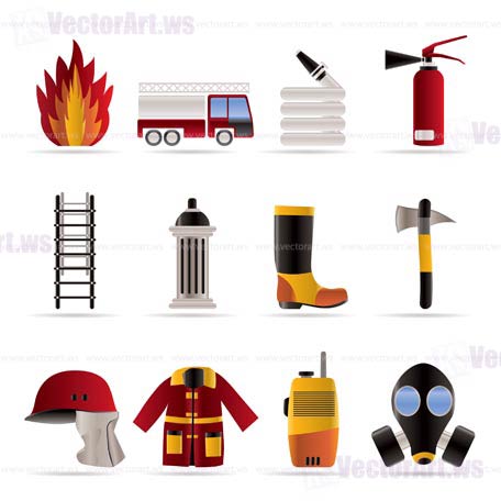 fire-brigade and fireman equipment icon - vector icon set