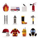 fire-brigade and fireman equipment icon - vector icon set