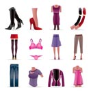 woman and female clothes icons - vector icon set