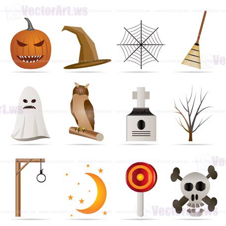 halloween icon pack  with bat, pumpkin, witch, ghost, hat - vector icon set