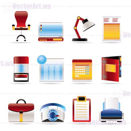 Realistic Business, office and firm icons - vector icon set
