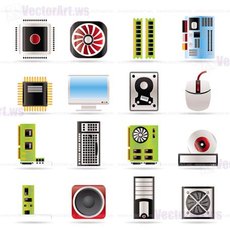 Computer performance and equipment icons - vector icon set