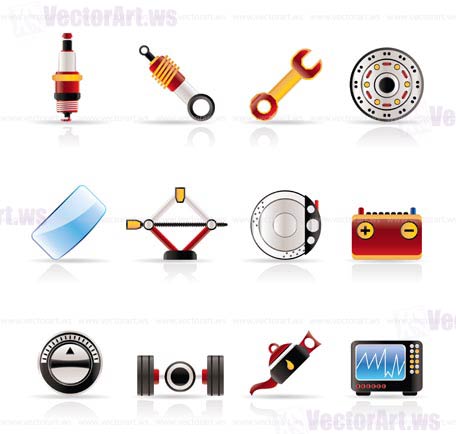 Realistic Car Parts and Services icons - Vector Icon Set 1