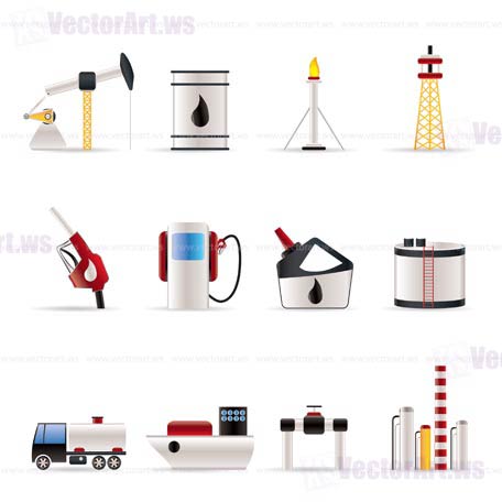 Oil and petrol industry icons - vector icon set