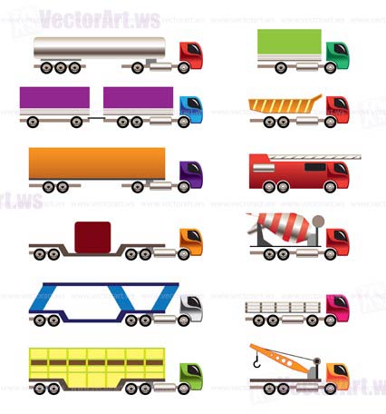 different types of trucks and lorries icons - Vector icon set