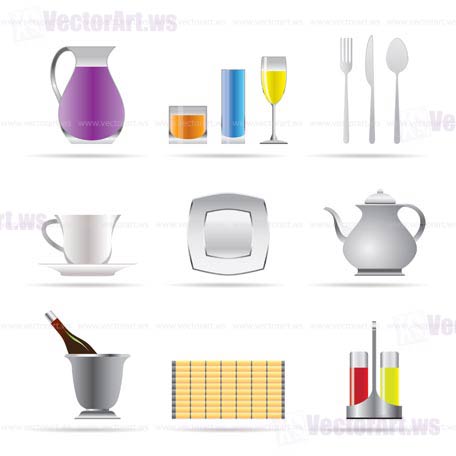 restaurant, cafe, bar and night club icons - vector icon set